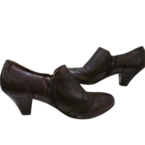 Born Truffle Chakir Leather Bootie Heels Brown Comfort Shoes Women's Size 9 - Picture 2 of 9